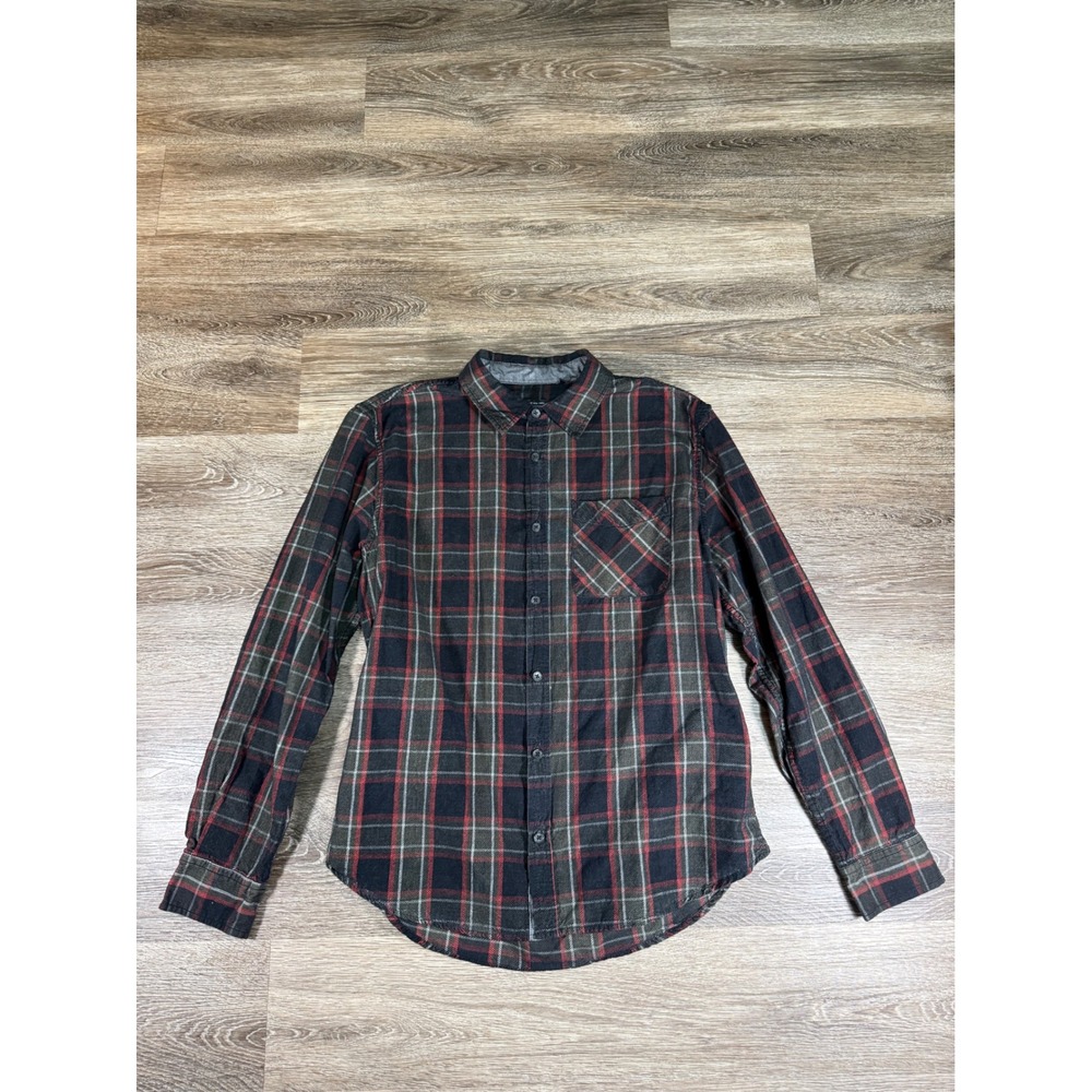 Kenneth Cole New York Mens Slim Fit Plaid Button Down Shirt Red Black M Cotton‎
